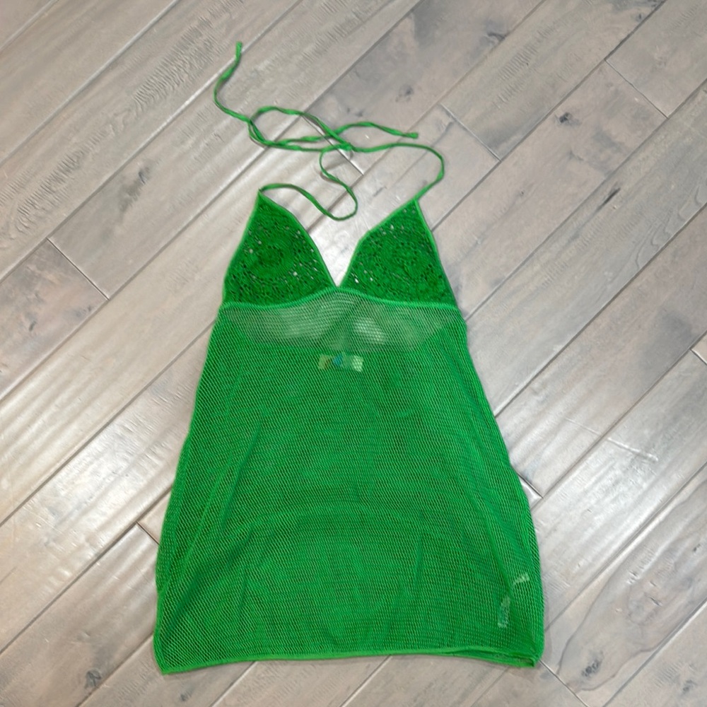 Green Mesh Halter Mini Beach Coverup